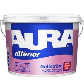 Краска особопрочная для ванной и кухни Aura Golfstrom 9л