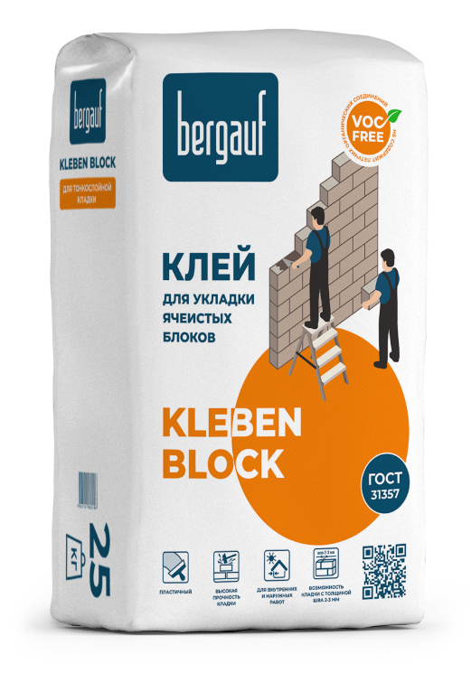 Клей Бергауф Kleben Block для ячеистых блоков 25кг (56шт)