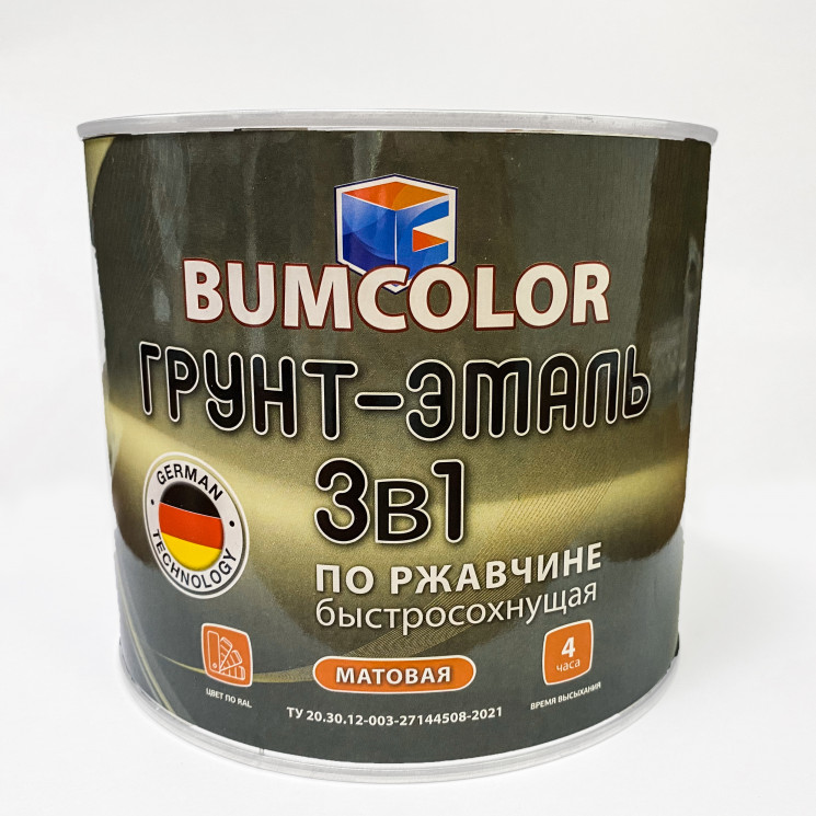 Грунт-эмаль 3 в 1 быстросохнущая мат. BUMCOLOR 1,9кг (белая) 